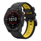 For Garmin Fenix 7X 26mm Two-Color Sports Silicone Watch Band(Black+Yellow) - 1