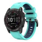 For Garmin Fenix 7X Solar 26mm Two-Color Sports Silicone Watch Band(Mint Green + Blue) - 1
