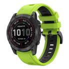 For Garmin Fenix 7X Solar 26mm Two-Color Sports Silicone Watch Band(Lime Green + Black) - 1