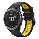 For Garmin Fenix 6X 26mm Two-Color Sports Silicone Watch Band(Black+Yellow) - 1