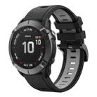 For Garmin Fenix 6X Pro 26mm Two-Color Sports Silicone Watch Band(Black+Grey) - 1