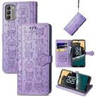 For Nokia G400 Cat and Dog Embossed Leather Phone Case(Purple) - 1