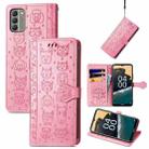 For Nokia G400 Cat and Dog Embossed Leather Phone Case(Pink) - 1