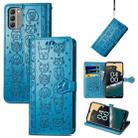 For Nokia G400 Cat and Dog Embossed Leather Phone Case(Blue) - 1