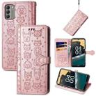 For Nokia G400 Cat and Dog Embossed Leather Phone Case(Rose Gold) - 1