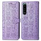 For Sony Xperia 5 IV Cat and Dog Embossed Leather Phone Case(Purple) - 1