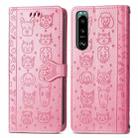 For Sony Xperia 5 IV Cat and Dog Embossed Leather Phone Case(Pink) - 1