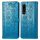 For Sony Xperia 5 IV Cat and Dog Embossed Leather Phone Case(Blue) - 1