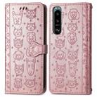 For Sony Xperia 5 IV Cat and Dog Embossed Leather Phone Case(Rose Gold) - 1