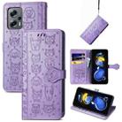 For Xiaomi Redmi Note 11T Cat and Dog Embossed Leather Phone Case(Purple) - 1