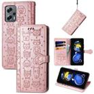 For Xiaomi Redmi Note 11T Cat and Dog Embossed Leather Phone Case(Rose Gold) - 1