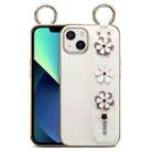 For iPhone 12 mini Wristband Ring Sakura Electroplated Crocodile Leather Phone Case(White) - 1
