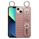 For iPhone 13 Wristband Ring Sakura Electroplated Crocodile Leather Phone Case(Pink) - 1