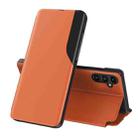 For Samsung Galaxy A14 5G Side Display Adsorption Leather Phone Case(Orange) - 1