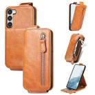 For Samsung Galaxy S23 5G Zipper Wallet Vertical Flip Leather Phone Case(Brown) - 1