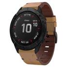 For Garmin Fenix 6X Sapphire 26mm Leather Steel Buckle Watch Band (Light Brown) - 1