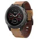 For Garmin Fenix 5X Sapphire 26mm Leather Steel Buckle Watch Band (Light Brown) - 1