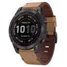 For Garmin Fenix 7 Sapphire Solar 22mm Leather Steel Buckle Watch Band (Light Brown) - 1