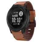 For Garmin Instinct 22mm Leather Steel Buckle Watch Band(Brown) - 1