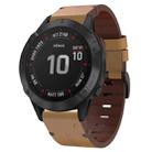 For Garmin Fenix 6 Pro GPS 22mm Leather Steel Buckle Watch Band (Light Brown) - 1