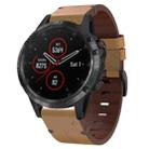 For Garmin Fenix 5 Plus 22mm Leather Steel Buckle Watch Band (Light Brown) - 1