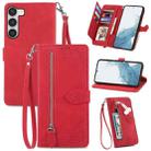 For Samsung Galaxy S23 5G Embossed Flower Zipper Leather Phone Case(Red) - 1