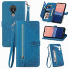 For Nokia C21 Embossed Flower Zipper Leather Phone Case(Blue) - 1