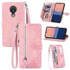 For Nokia C21 Embossed Flower Zipper Leather Phone Case(Rose Gold) - 1