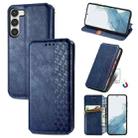 For Samsung Galaxy S23 5G Cubic Grid Pressed Magnetic Leather Phone Case(Blue) - 1