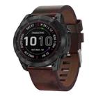 For Garmin Fenix 7X 26mm Leather Steel Buckle Watch Band(Brown) - 1