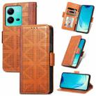 For vivo V25 Grid Leather Flip Phone Case(Brown) - 1