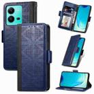 For vivo V25 Grid Leather Flip Phone Case(Blue) - 1