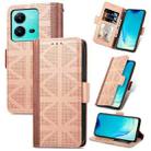 For vivo V25 Grid Leather Flip Phone Case(Khaki) - 1