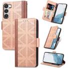 For Samsung Galaxy S23 5G Grid Leather Flip Phone Case(Khaki) - 1