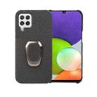 For Samsung Galaxy A22 4G Ring Holder Litchi Texture Genuine Leather Phone Case(Black) - 1
