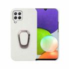 For Samsung Galaxy A22 4G Ring Holder Litchi Texture Genuine Leather Phone Case(White) - 1