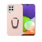 For Samsung Galaxy A22 4G Ring Holder Litchi Texture Genuine Leather Phone Case(Pink) - 1