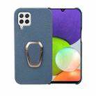 For Samsung Galaxy A22 4G Ring Holder Litchi Texture Genuine Leather Phone Case(Blue) - 1
