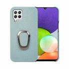 For Samsung Galaxy A22 4G Ring Holder Litchi Texture Genuine Leather Phone Case(Cyan) - 1