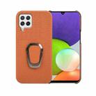 For Samsung Galaxy A22 4G Ring Holder Litchi Texture Genuine Leather Phone Case(Brown) - 1