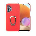 For Samsung Galaxy A32 4G Ring Holder Litchi Texture Genuine Leather Phone Case(Red) - 1