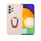For Samsung Galaxy A52 5G Ring Holder Litchi Texture Genuine Leather Phone Case(Pink) - 1