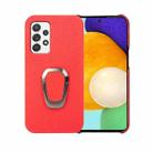 For Samsung Galaxy A52 5G Ring Holder Litchi Texture Genuine Leather Phone Case(Red) - 1