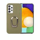 For Samsung Galaxy A52 5G Ring Holder Litchi Texture Genuine Leather Phone Case(Green) - 1