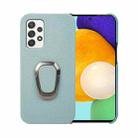 For Samsung Galaxy A52 5G Ring Holder Litchi Texture Genuine Leather Phone Case(Cyan) - 1