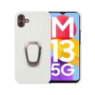 For Samsung Galaxy M13 5G Ring Holder Litchi Texture Genuine Leather Phone Case(White) - 1