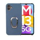 For Samsung Galaxy M13 5G Ring Holder Litchi Texture Genuine Leather Phone Case(Blue) - 1