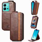 For vivo V25 Splicing Wallet Card Holder Vertical Flip Leather Phone Case(Brown) - 1