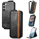 For Samsung Galaxy S23 5G Splicing Wallet Card Holder Vertical Flip Leather Phone Case(Black) - 1