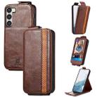 For Samsung Galaxy S23 5G Splicing Wallet Card Holder Vertical Flip Leather Phone Case(Brown) - 1